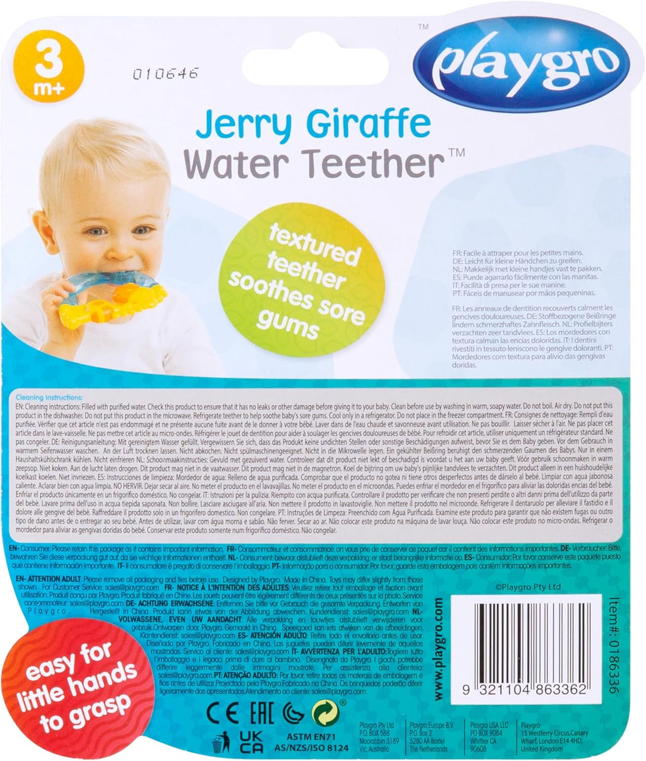 Playgro Jerry Giraffe Bringning - Babybitring - Silikone Bringning - Silikone Bringning - Bringehjælp - Silikone - Bringning - Farverig
