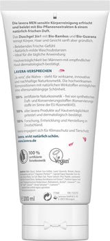 Lavera, Shower gel med økologisk bambus og guarana, 3 i 1, til hud, hår og ansigt, 200 ml Brusebad og bad Naty Shop