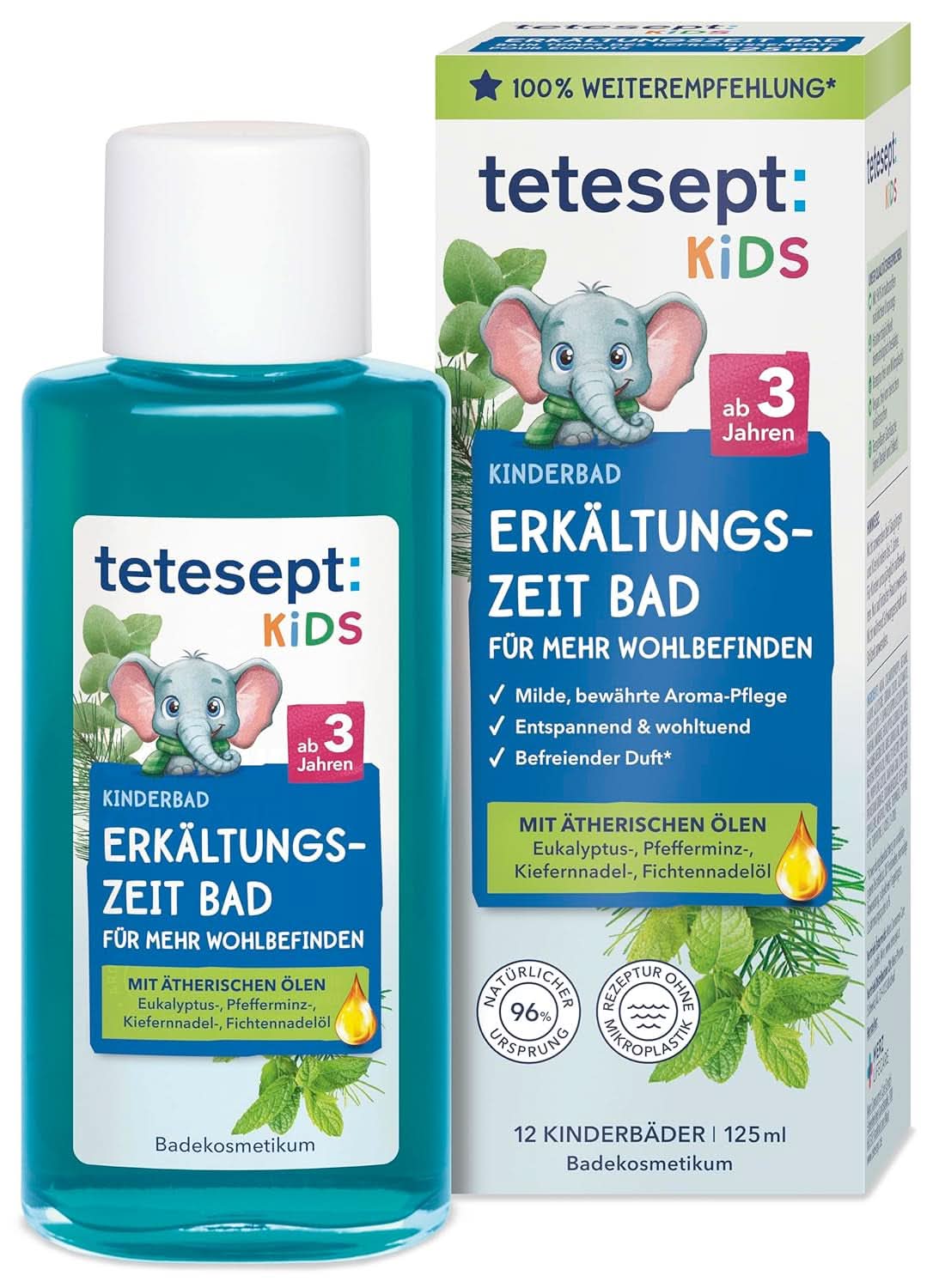 Tetesept Kids Cold Time Bath - tilsætningsstof til børnebade til den kolde årstid med 4 æteriske olier, afslappende og varmende, 125 ml Naty Shop Standardtitel