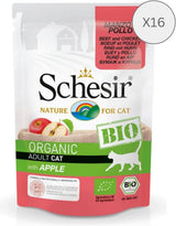 Cat Bio voksen oksekød og kylling med æble, våd kattefoder, 16 poser x 85g
