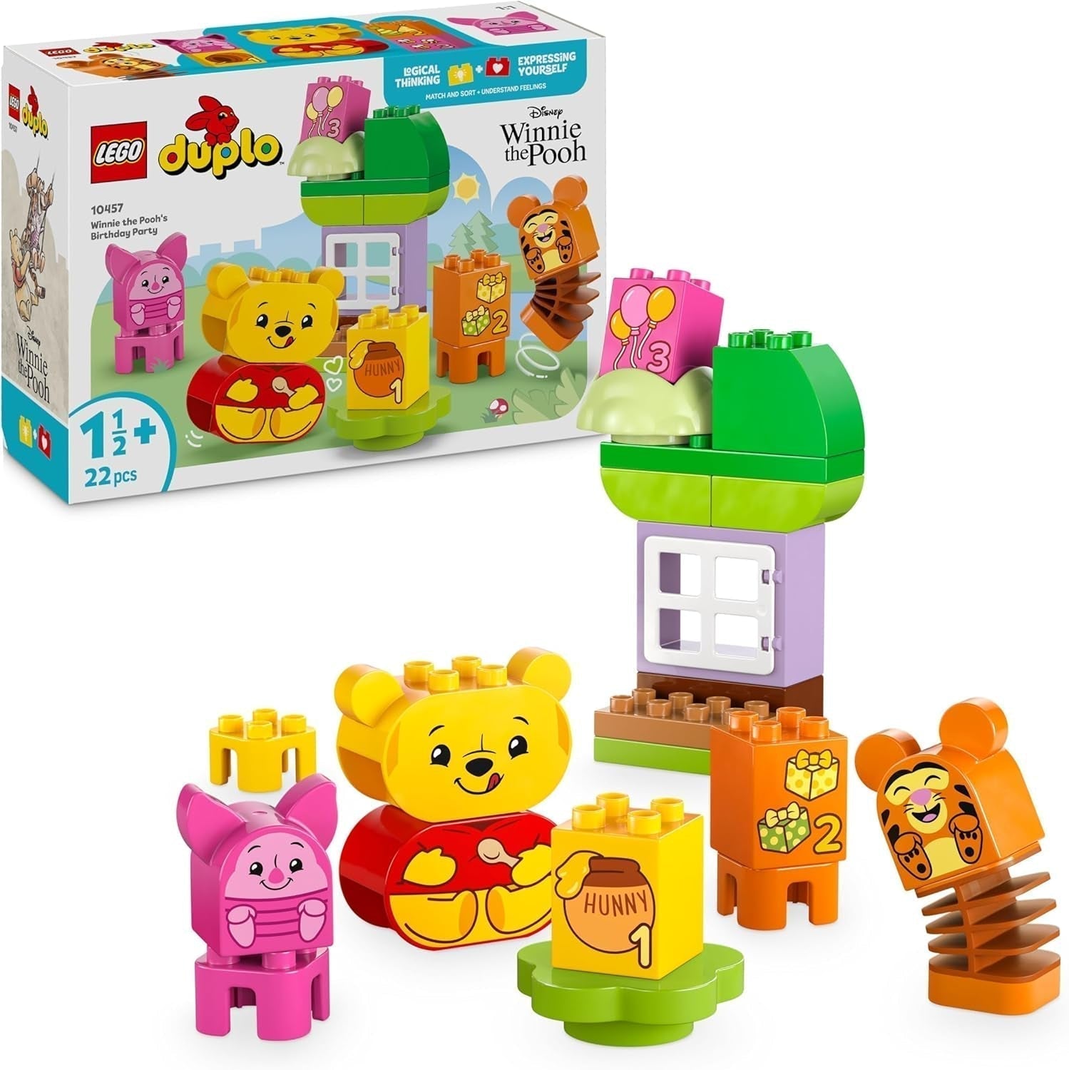 LEGO DUPLO - Disney Plys's fødselsdagsfest - pædagogisk legetøj til førskolebørn - sæt med 3 minifigurer, inklusive Peter Plys, Tigger og Gris - gaveide til drenge og piger fra 1,5 år 10457 Byggesæt Beuche den LEGO-Store Standardtitel