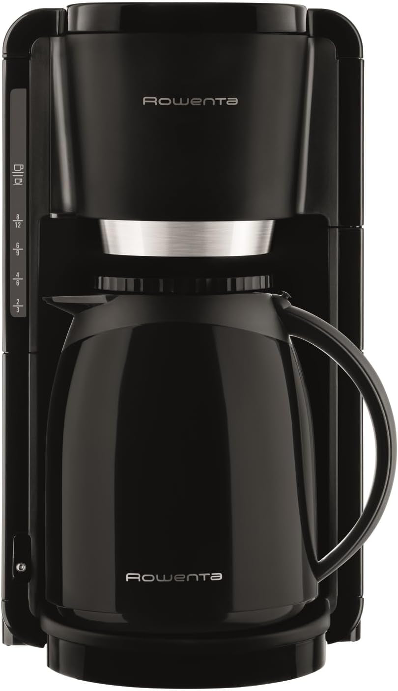 Rowenta Adagio Filter Espressomaskine, Termokande i rustfrit stål, Holder kaffen varm i op til 4 timer, Kapacitet på 10-15 kopper, 1,25 L Kapacitet, Aftagelig filterkurv, Autosluk, Sort, CT3818