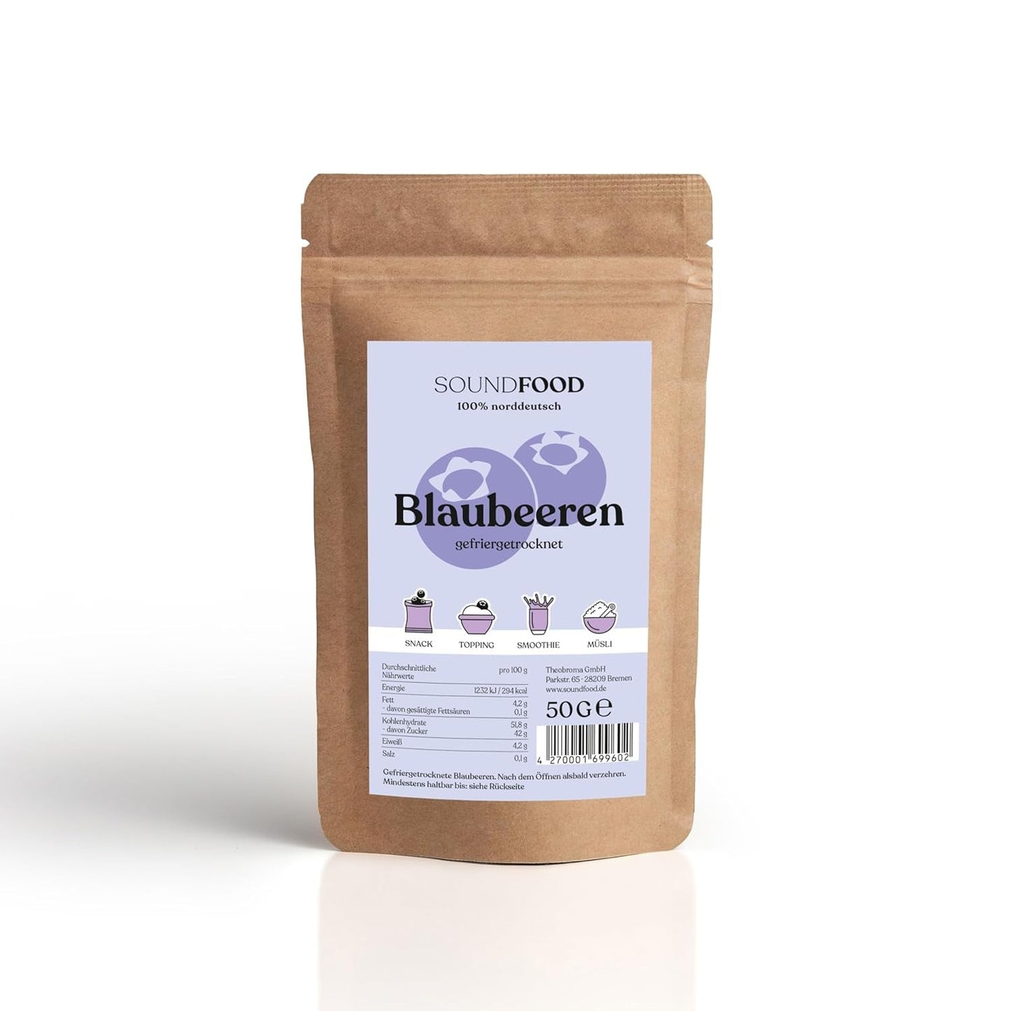 Blåbær | frysetørrede blåbær, hele fra Tyskland | regionalt = 100 % Nordtyskland | høst 2024, 40 g Naty Shop dehydrerede produkter 40 G