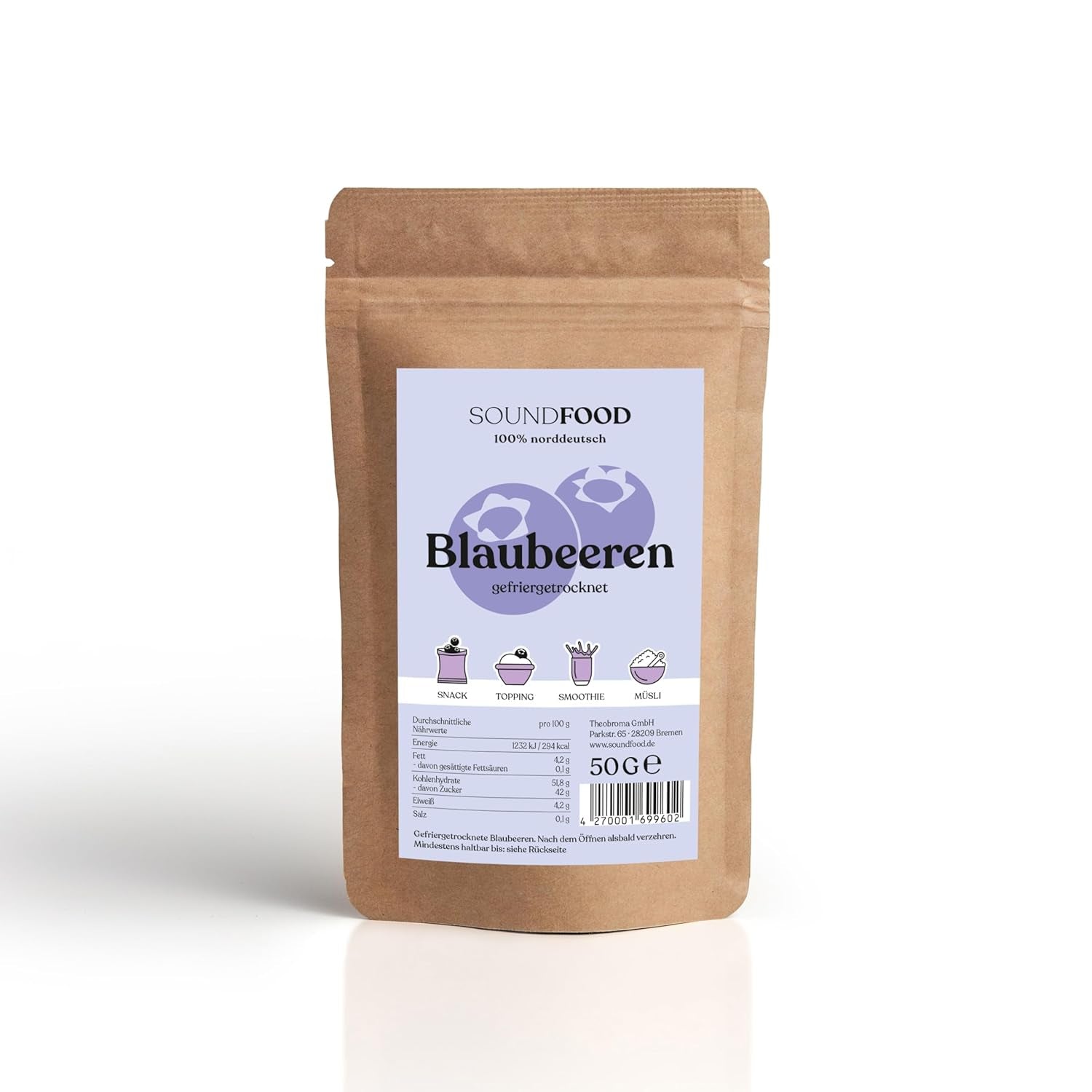 Blåbær | frysetørrede blåbær, hele fra Tyskland | regionalt = 100 % Nordtyskland | høst 2024, 40 g Naty Shop dehydrerede produkter 40 G
