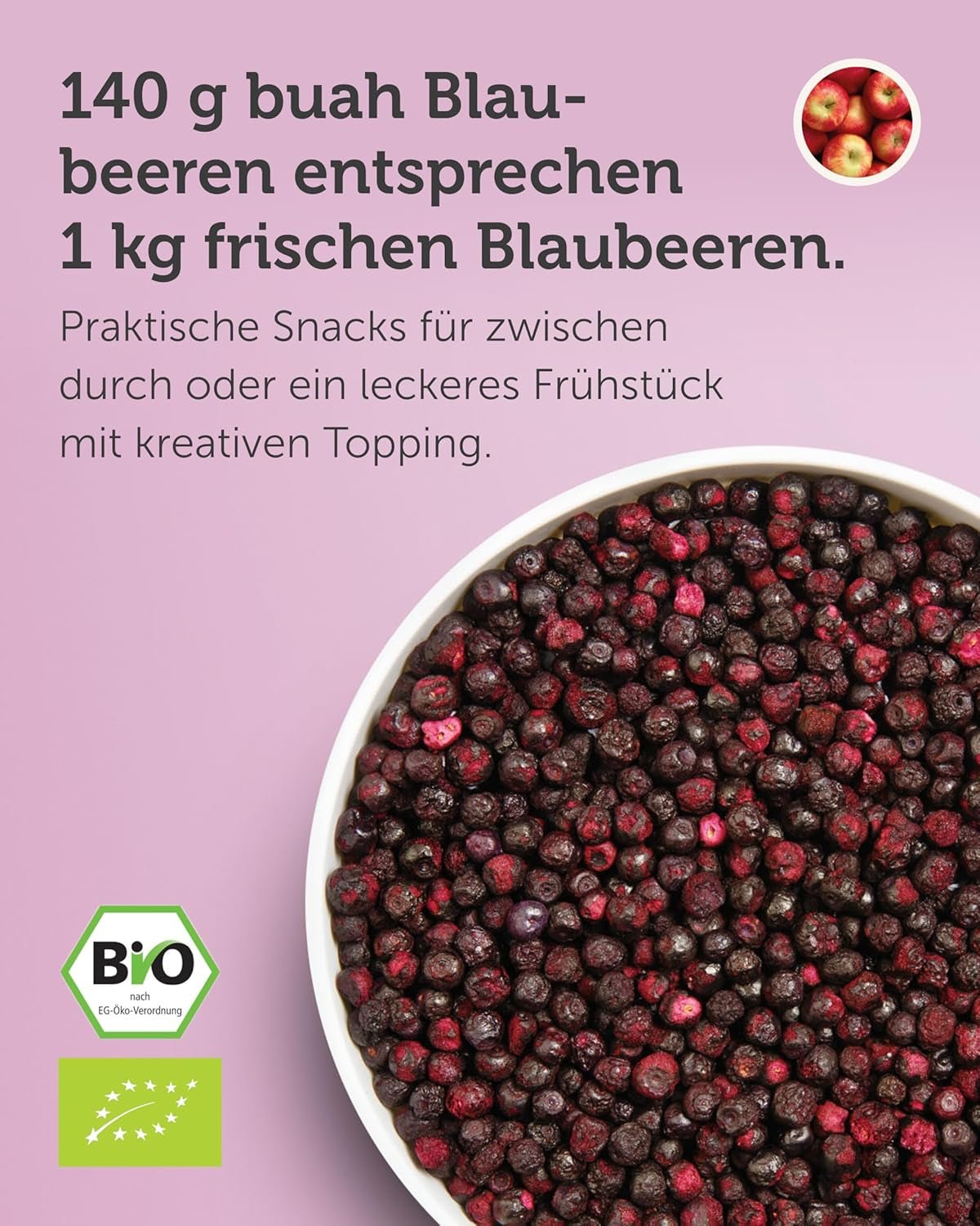 Frysetørrede økologiske blåbær BUAH® | Frysetørrede økologiske blåbær uden tilsat sukker | 100 % frysetørret frugt (vegansk, glutenfri, laktosefri) | Ideel snack (140 g) Naty Shop dehydrerede produkter