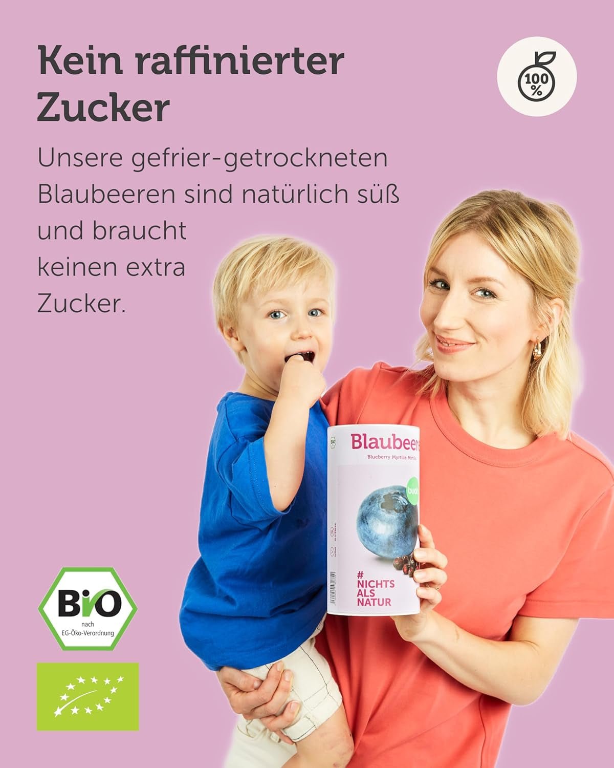 Frysetørrede økologiske blåbær BUAH® | Frysetørrede økologiske blåbær uden tilsat sukker | 100 % frysetørret frugt (vegansk, glutenfri, laktosefri) | Ideel snack (140 g) Naty Shop dehydrerede produkter