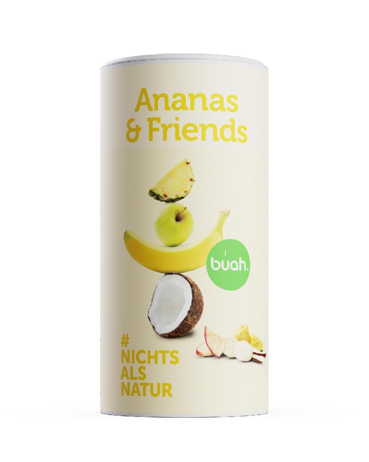 Frysetørret frugtblanding BUAH® | Frysetørrede ananas, bananer, æbler og kokosnødder uden tilsat sukker | 100% frugt | Vegansk, glutenfri, laktosefri (192 g) Naty Shop Dehydrerede produkter Standardtitel