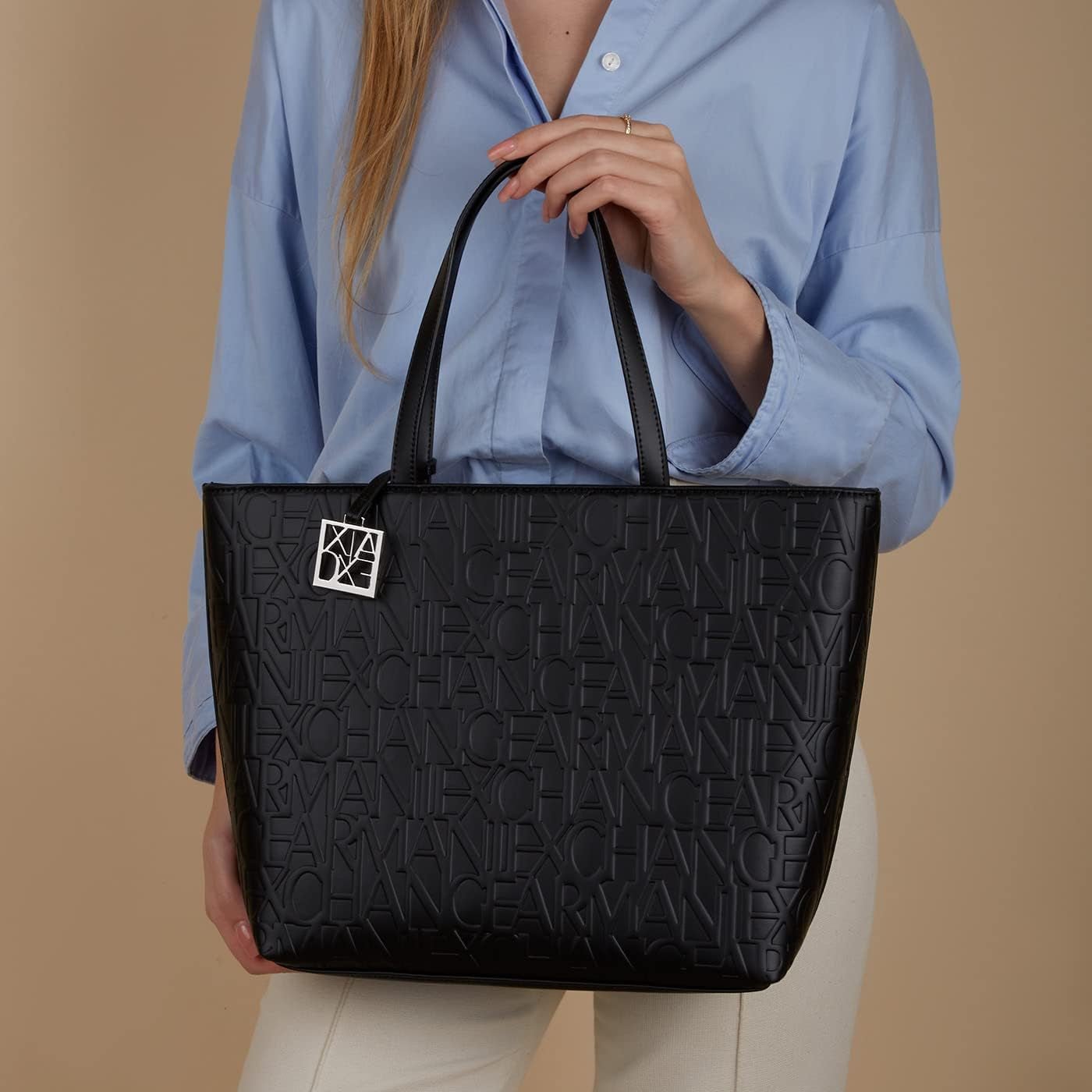 Armani Exchange Women's Liz - Open Medium Shopping-håndtaske, Nero Black, 28x11x40 cm (L x H D) EU Dametasker Naty Shop