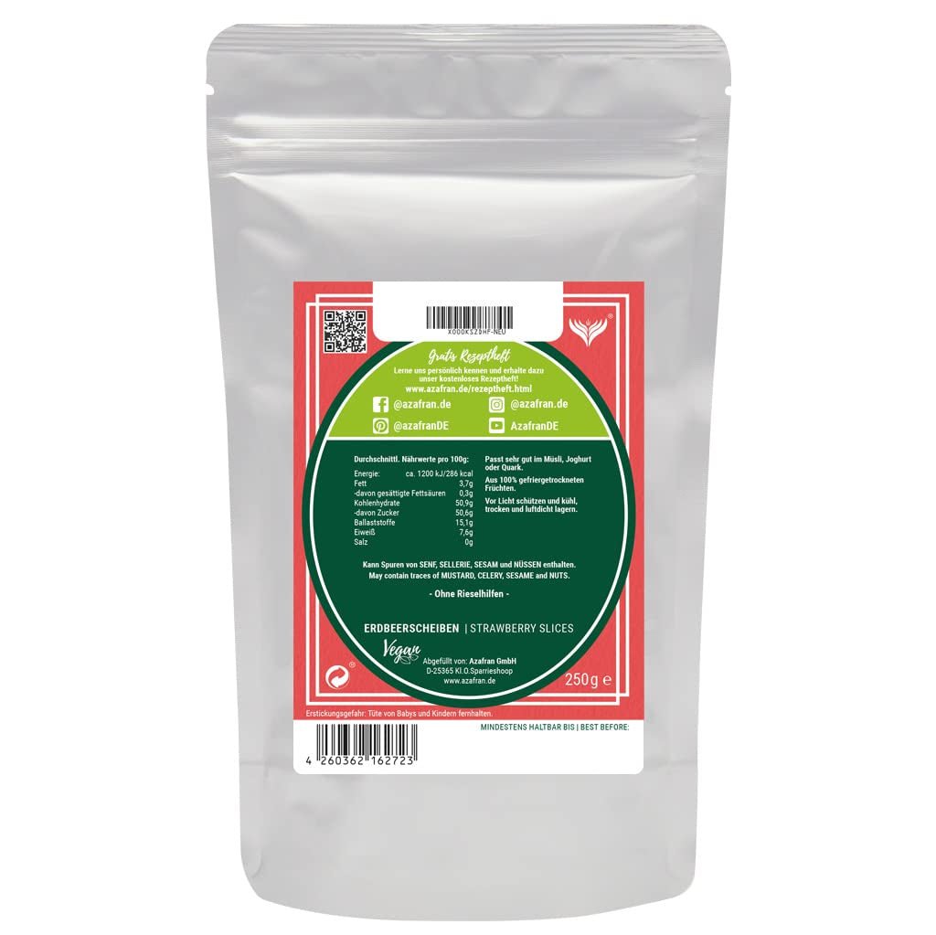 Azafran frysetørrede jordbærskiver, naturlige tørrede jordbær i skiver 250g Tørrede produkter Naty Shop