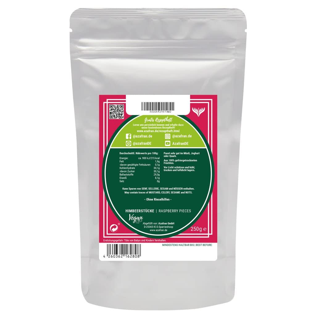 Azafran hindbær - frysetørrede hindbærstykker 250g Dehydrerede produkter Naty Shop