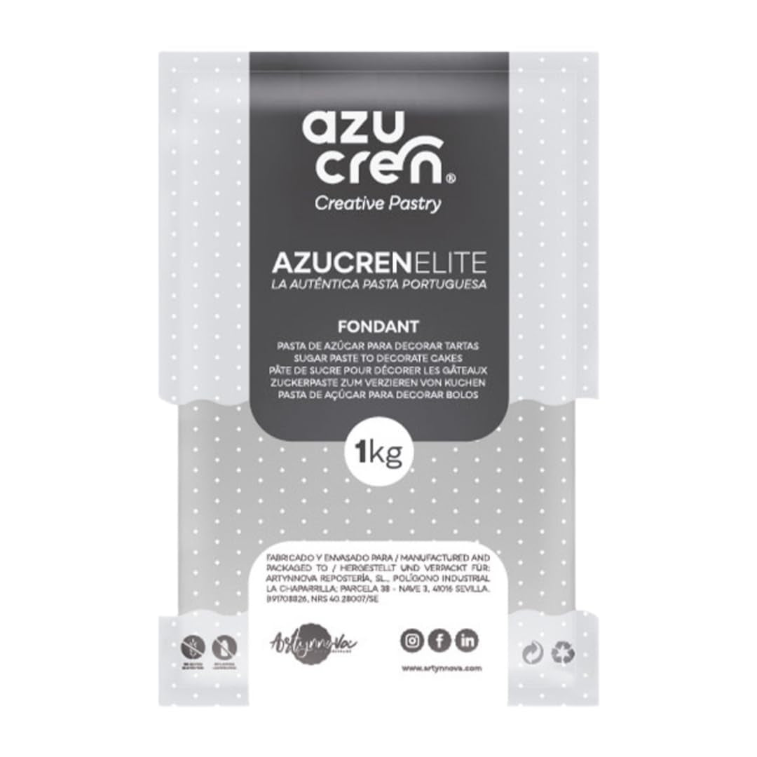 Azucren, Rullefondant, Grå Rullefondant, Nem at bruge, Glat, Fleksibel, Blød og bøjelig, Perfekt til kagedekoration, Halal, Kosher, Glutenfri, Citronsmag (250 G) Naty Shop Sukkerpasta 1 kg