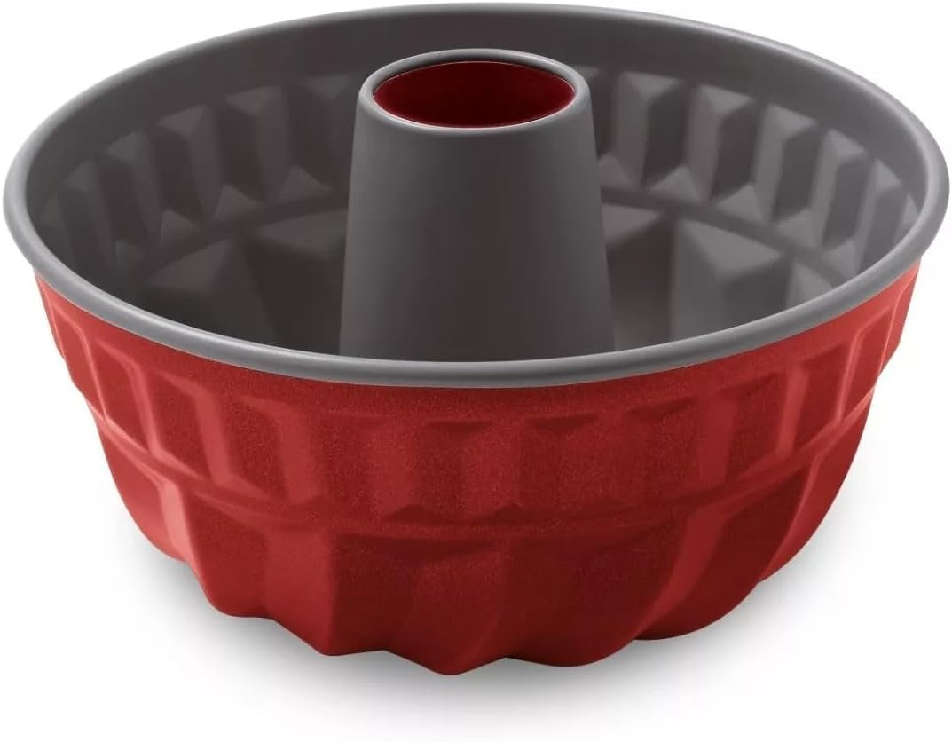 Rossana, Buddingform med kegle 23 cm, non-stick belægning, rød/grå farve, rustfrit stål Forme og bageplader Naty Shop