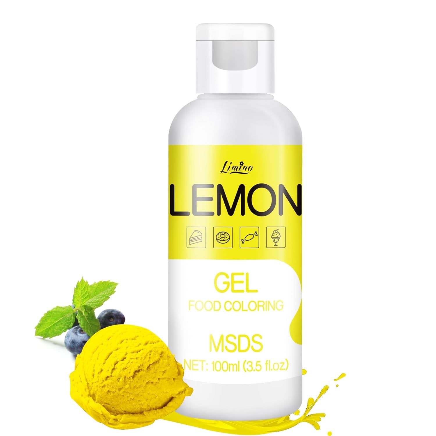 Gel-madfarve - 100 ml, Gel-madfarve til kager, bagning, småkager, makroner - koncentreret sukkerfri madfarve til kagedekoration, drikkevarer, påskeæg, DIY-slime (hvid)
