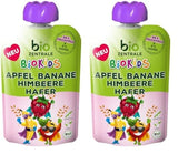 biocentral BioKids Frugtpuré Æble Banan Hindbær Havre | 12 x 90g | Frugtrig snack uden tilsat sukker | Vegansk (pakke med 2)