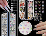 Nail Charms,6 Boxen Gold Silber Nagel Charms 3D Gold Bogen Stern Nail Art Dekoration+6200 Strasssteine ​​Bunt Steine ​​​​AB Perlen Diamanten,3D Legierung Bow Nail Gems Nagel Deko Für Frauen Nagel (6-A)