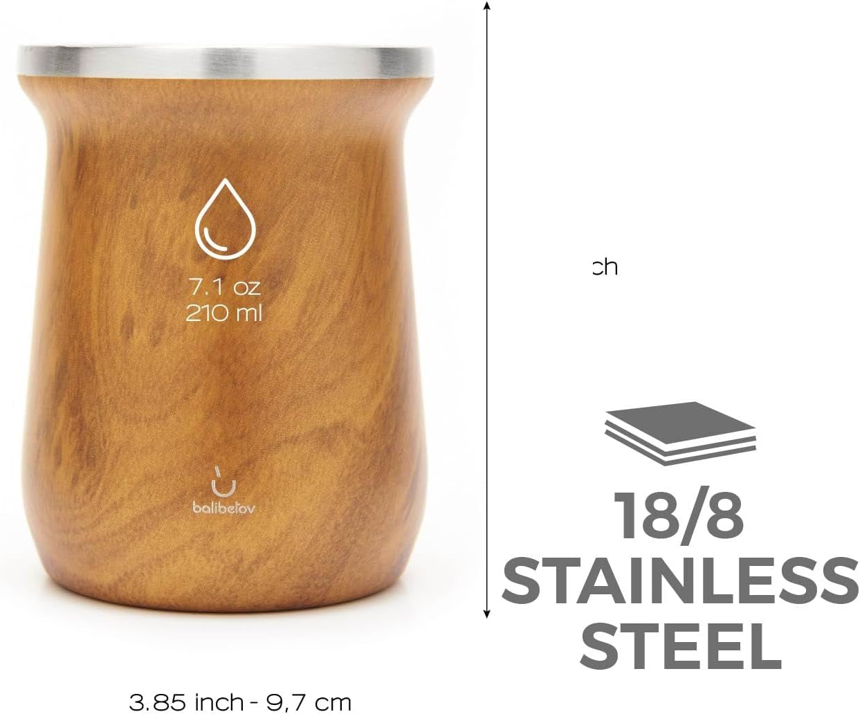 Yerba Mate balibetov tesæt (Mate kop) lavet af rustfrit stål med bombilla (halm) til mate, Let at rengøre og meget holdbart Yerba Mate sæt (TRÆ)
