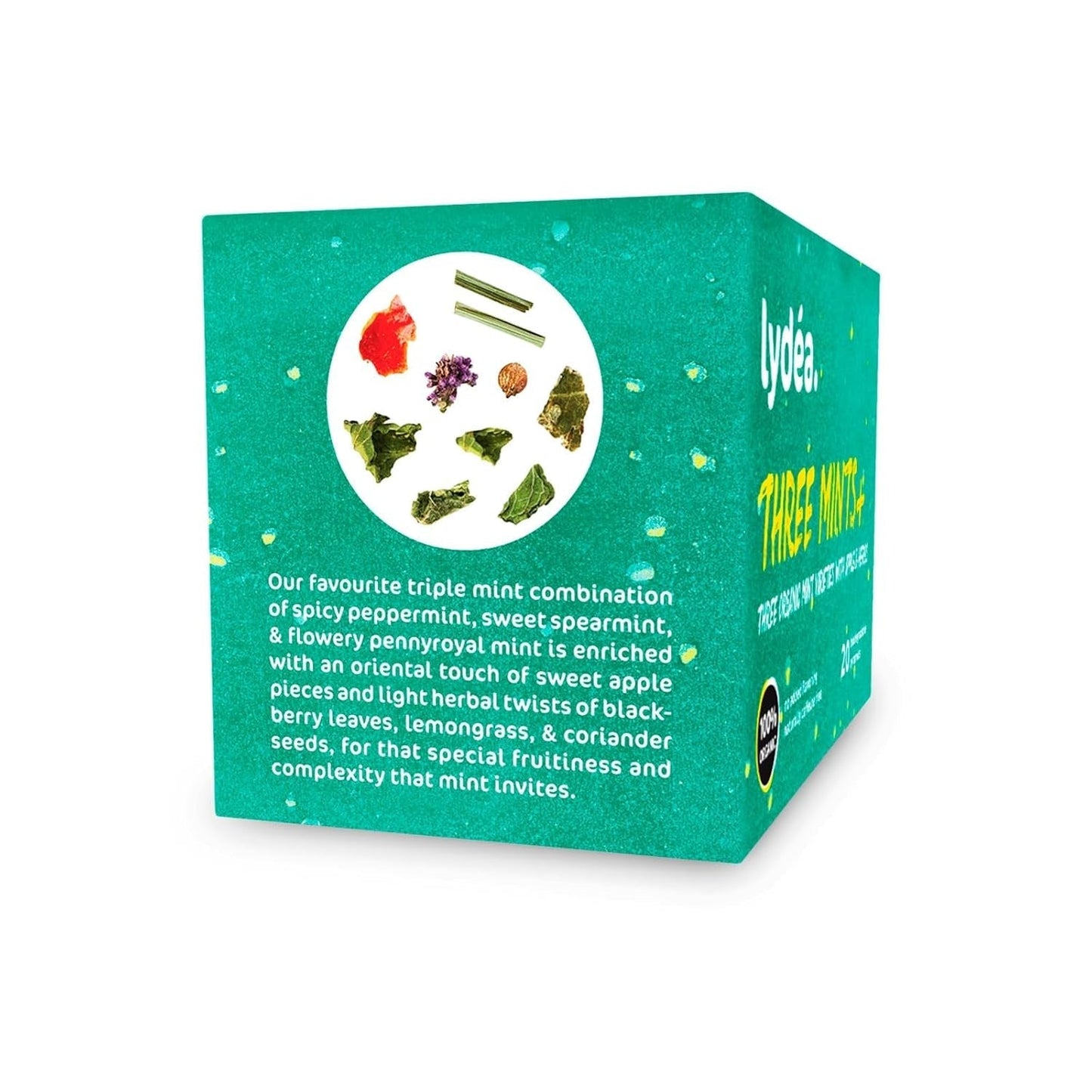 Lydea Three Mints+ økologisk urtete med tre sortimenter af mynte, æbler og urter, 60 pyramider, 3 pakke [3 x 20 pyramider]