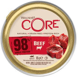 Wellness CORE 98% 12 x 85g, Oksekød - Vådfoder til katte, tyk paté, kornfri, naturlig, hypoallergen, højt proteinindhold, højt indhold af kød