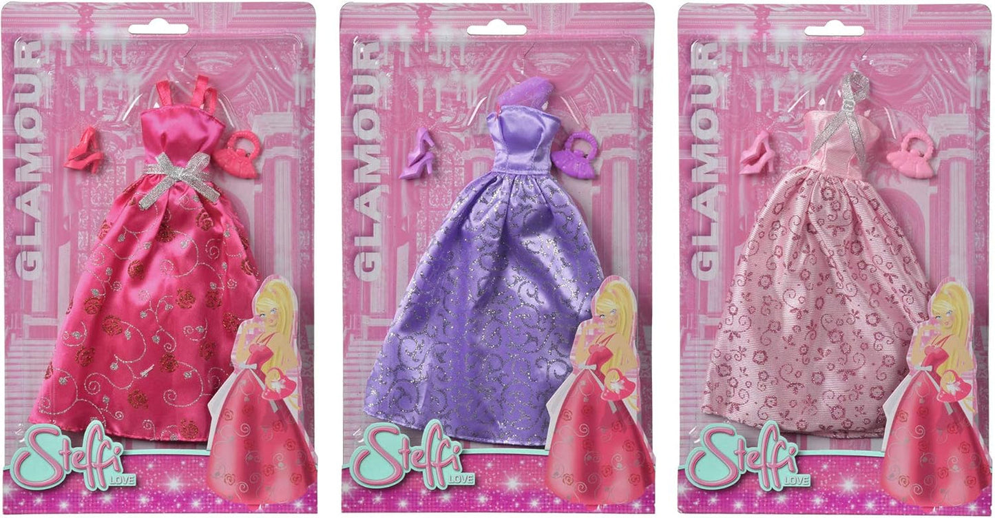 Simba 105723369 - Steffi Love Glamour / Dukketøjssæt / 3 forskellige genstande / Kun én vare er inkluderet / Balkjole til alle 29 cm dukker / Dukke ikke inkluderet