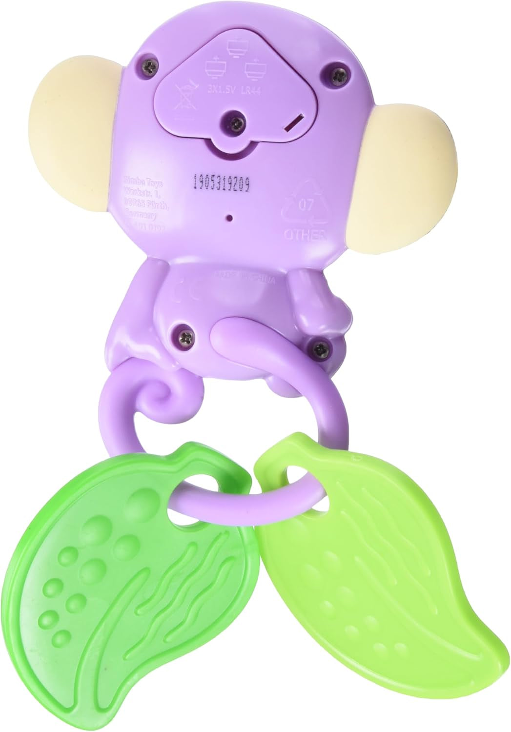 Simba 104010192 - ABC abe musikalsk rangle, 2 sanseelementer, med musikalsk funktion, 17cm, legetøj til børn, fra 6 måneder Baby Toys Naty Shop