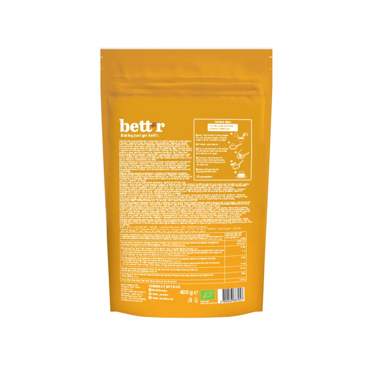 Bett'R Pancake Mix, økologisk, vegansk og glutenfri bageblanding, 6 x 400 gram Kitchen Naty Shop