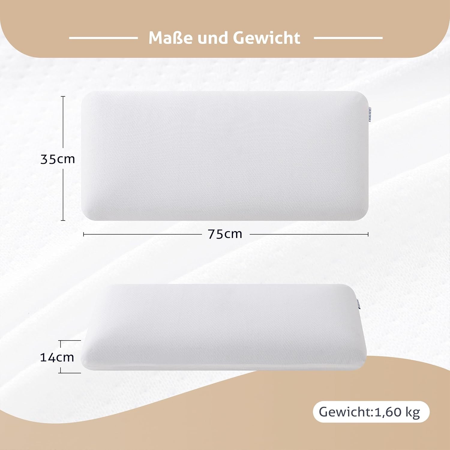 EGO HOME Pude Memory Foam Blød Ergonomisk Pude Til Ryg Sleeper Side Sleeper Nakkestøttepude med åndbart og vaskbart betræk, Oeko-Tex Certificeret, Nakkepude 75X35Cm Perne standard Naty Shop