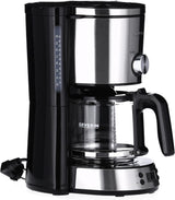 SEVERIN "TypeSwitch" espressomaskine med glaskaraffel og timer, AromaSwitch til valg af 2 bryggemuligheder, digitalt ur med timerfunktion, til op til 10 kopper, 1000W, børstet rustfrit stål-sort, KA 4826