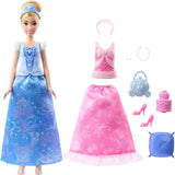 Mattel Disney Princess Toys Askepot modedukke med 2 outfits, 9 tilbehør, 2 toppe med clips og 2 nederdele. 2 i 1 historier inspireret af Disney-filmen, JCR95