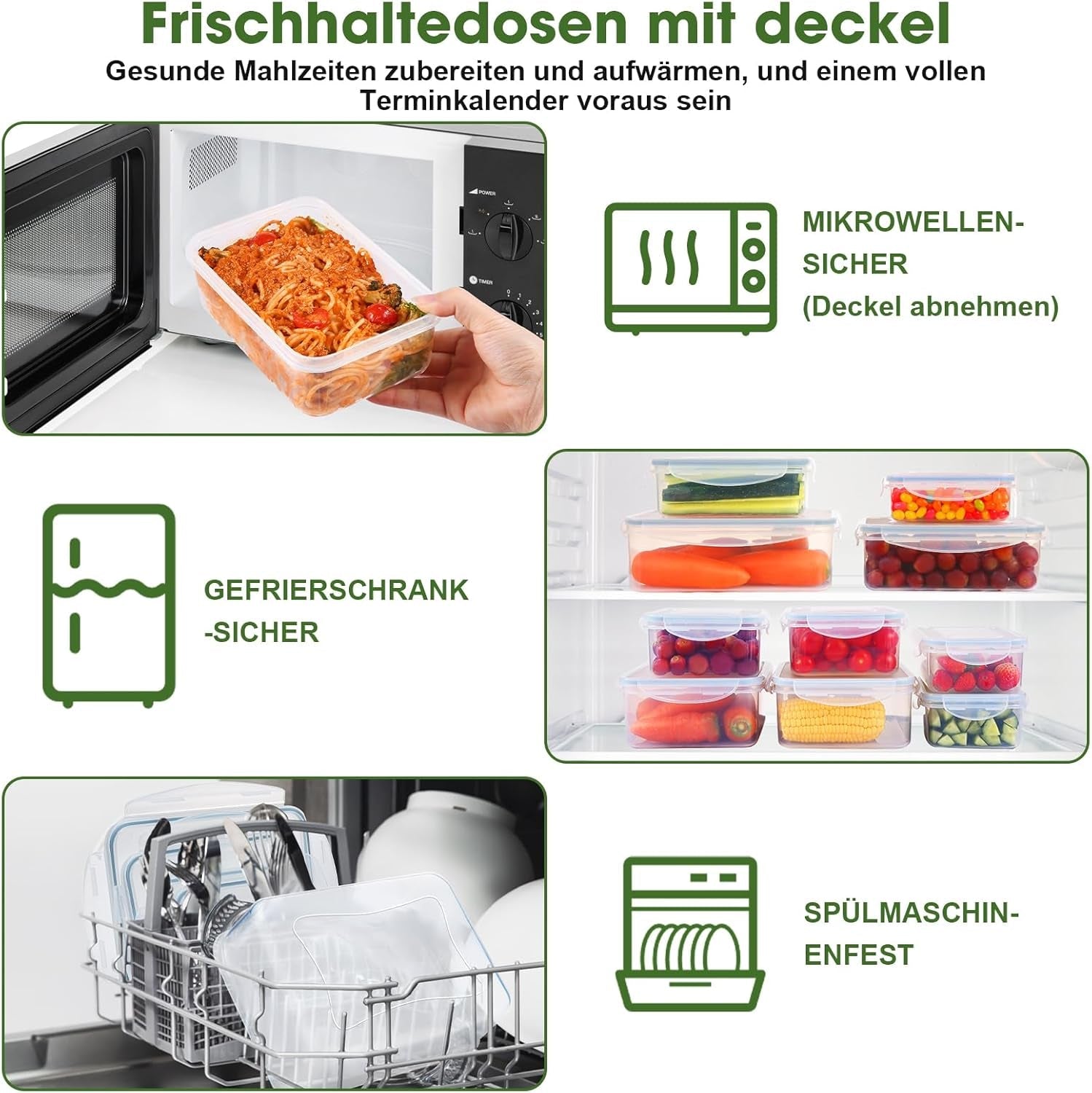 YASHE madopbevaringskrukke med låg, 12-stykke plastikopbevaringskrukkesæt, BPA-fri, 100 % lækagetæt, stabelbar, klare madopbevaringskasser Naty Shop