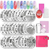 Biutee Nail Stamper 30 stykker Nail Stamp Sæt Negle Template Nail Stamping Dyr Blomster Billeder Nail Stamping Plade med 2 Stempler 2 Skrabere Negle Design Accessories Fransk Nail Stamp