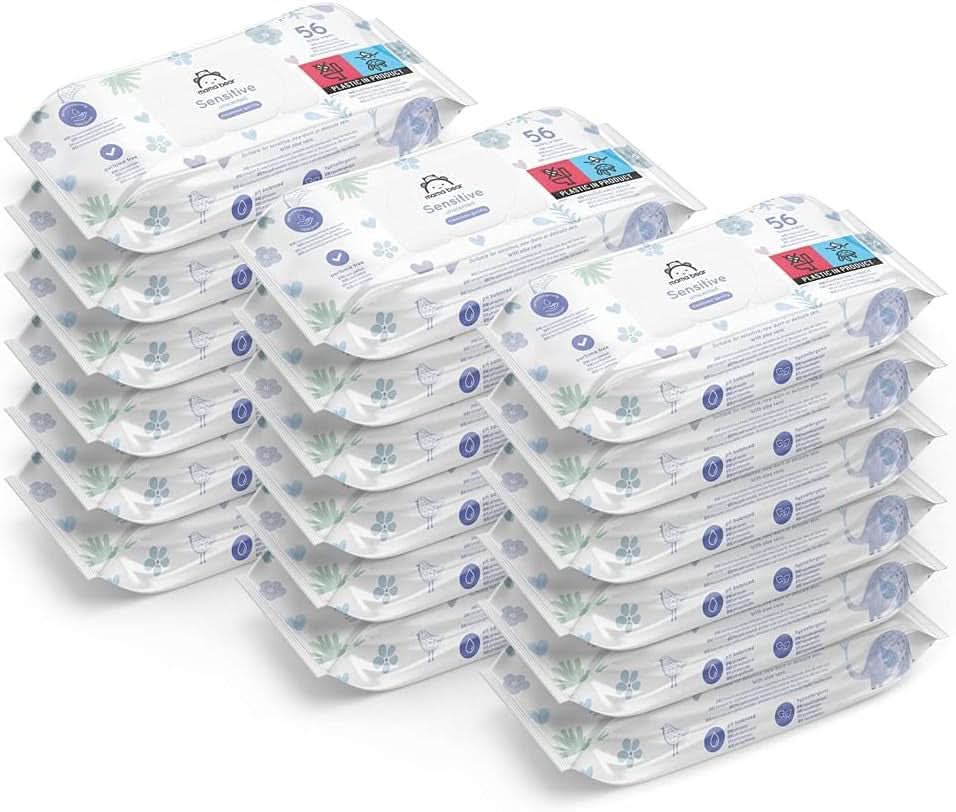 Naty Shop Mama Bear Sensitive Babyservietter, uparfumerede 56 stykker (pakke med 18)