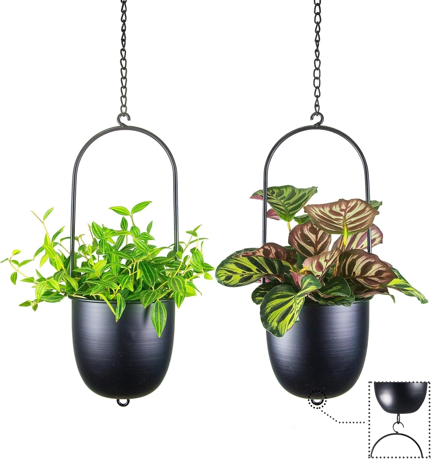 Hængende metal urtepotter 2 stk Sort oval geometrisk planteophæng med krukker Moderne væg- og loftskrukker Indendørs Udendørs 15,2 cm urtepotter 2 stk.