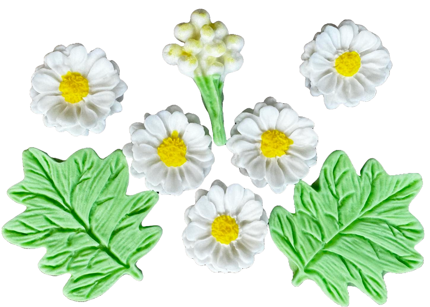 Sæt med 8 spiselige sukkerpynt, markmargueritter Naty Shop Sugar Paste Decorations