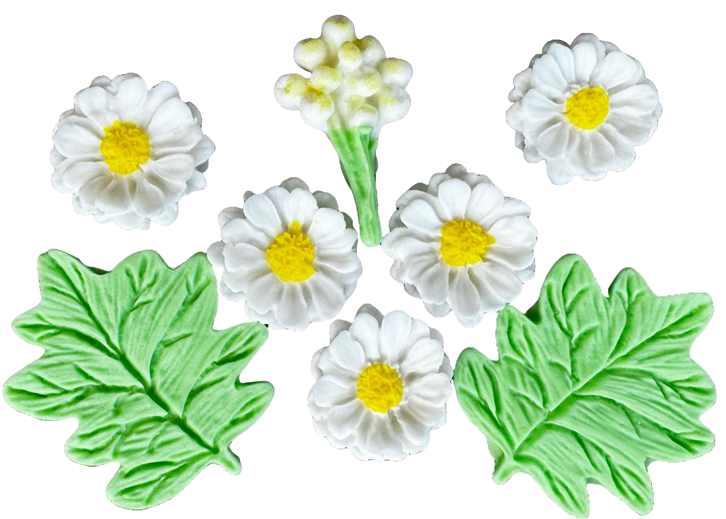 Sæt med 8 spiselige sukkerpynt, markmargueritter Naty Shop Sugar Paste Decorations