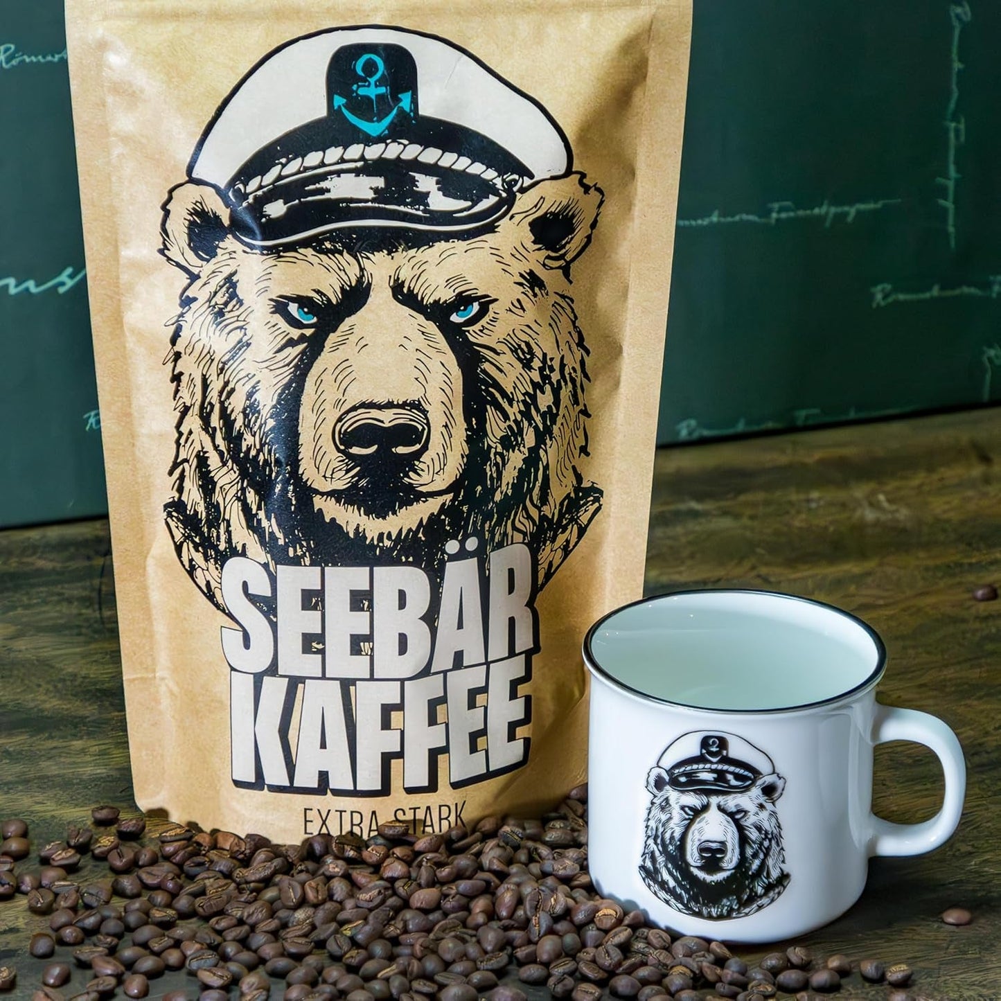 SEEBÄR KAFFE - Ekstra stærke kaffebønner - 500g - Lav syre og intens aroma - Hele bønner til fuldautomatiske kaffemaskiner, espresso og fransk presse - Højt koffeinindhold og lav syreindhold