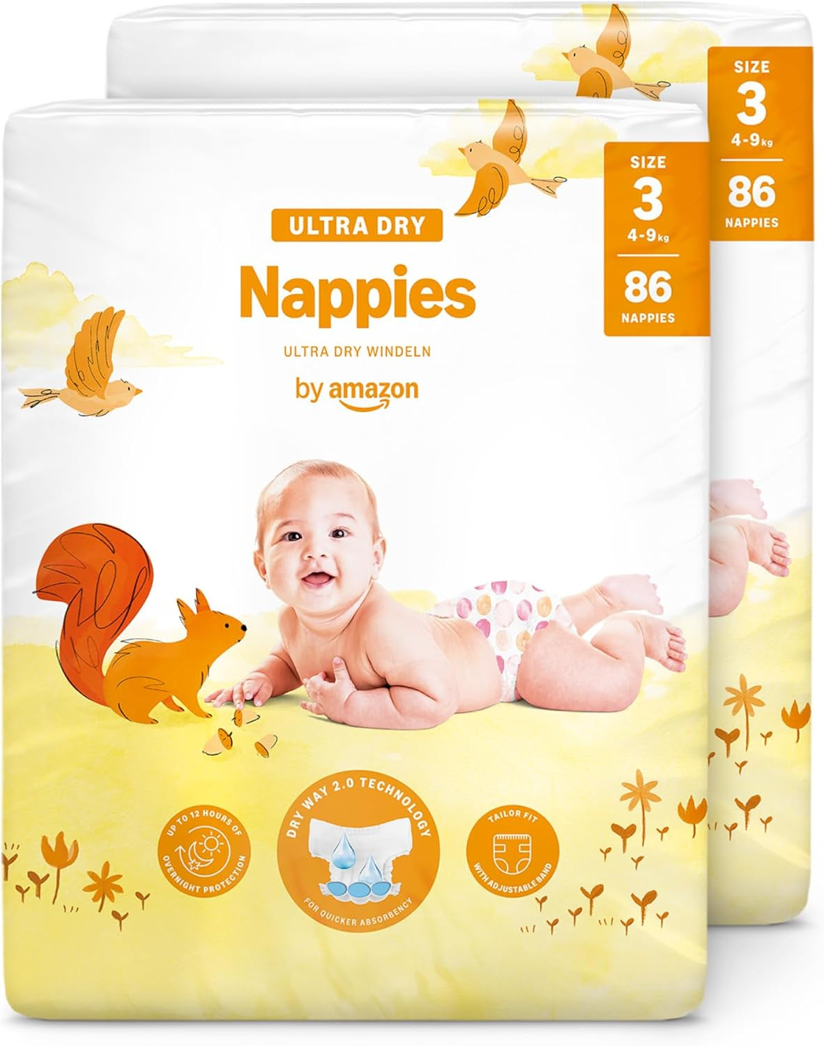 Amazon Ultra Dry Bleer, størrelse 1 (2-5 kg) - Månedlig æske, hvid, 96 antal (2 pakker af 48) (tidligere Mama Bear Brand, identisk produkt)