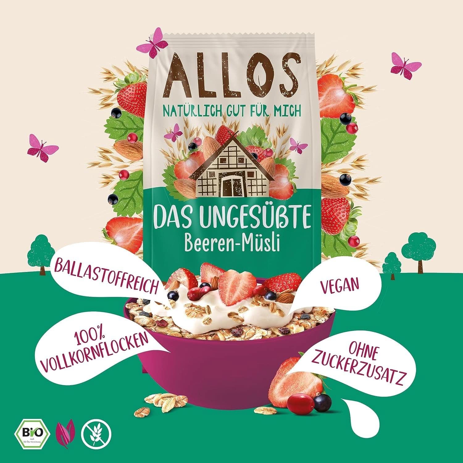 Allos, usødet bærmüsli, pakke 5 x 500 gram Cereals Naty Shop