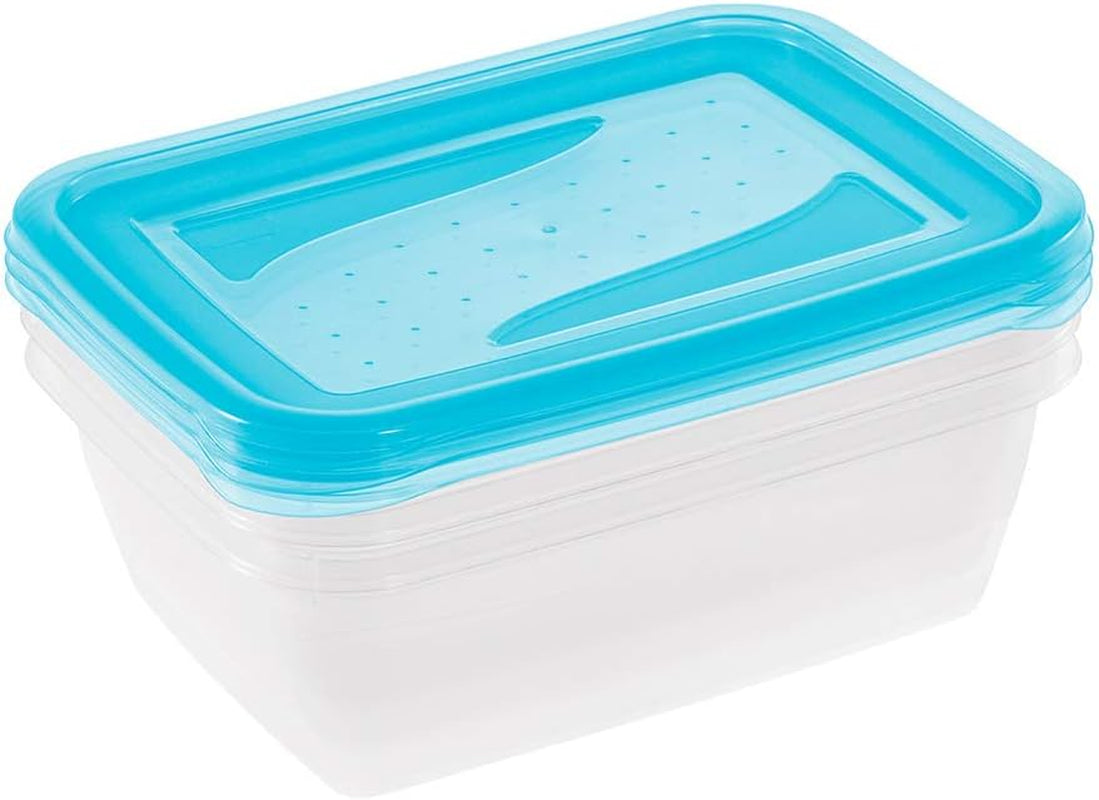Kekeeper sæt med 3 madopbevaringsglas, 3 x 1,25 l, 20,5 x 15,5 x 6,5 cm, Fredo Fresh, gennemsigtig blå Madopbevaringsbokse Naty Shop