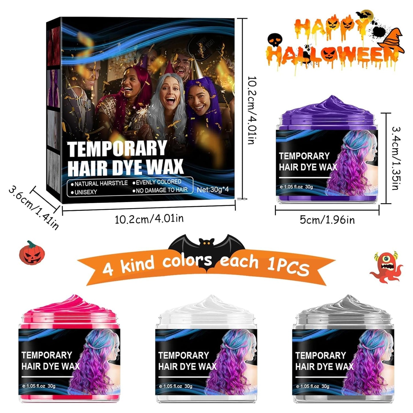 Halloween Midlertidig Hårfarve 4 Farver Hårfarve Voks Styling Hårfarve Til Mænd Kvinder Halloween Cosplay Fest Hårfarve Naty Shop
