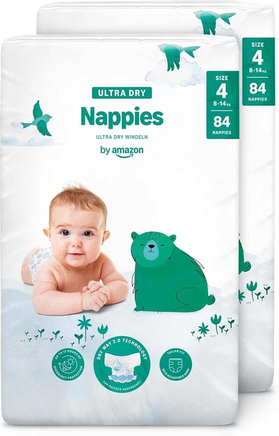 Amazon Ultra Dry Bleer, størrelse 1 (2-5 kg) - Månedlig æske, hvid, 96 antal (2 pakker af 48) (tidligere Mama Bear Brand, identisk produkt)