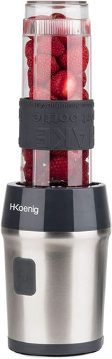 H.Koenig Smoothie Maker SMOO9 - Mini Standmixer - Mini Blender - 300 Watt - 570 Ml - Edelstahl - 2 Kunststoffflaschen - Bpa-Frei, Grau Kitchen Naty Shop