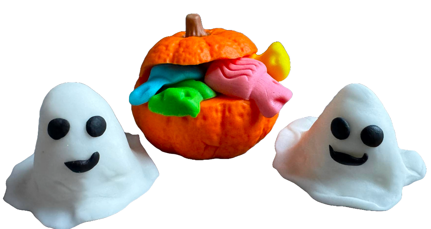 Sæt med 3 spiselige sugarpaste dekorationer, Halloween, spøgelser og græskar med slik Sugarpaste Decorations Naty Shop