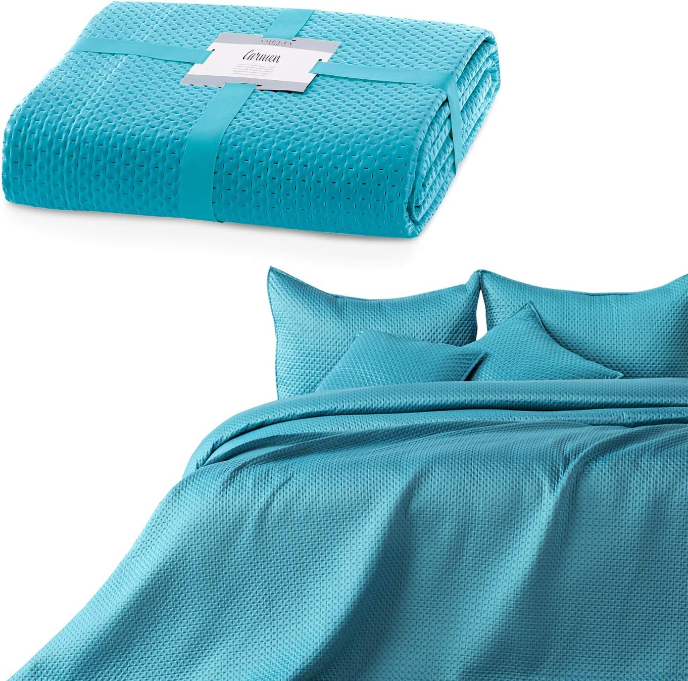 Ameliahome sengetæppe 200X220 Cm mørkegrøn sengetæppe med to prægede sider Matt satin Carmen Senge og tæpper Besuche den AmeliaHome-Store Carmen Türkis 170X210 Cm
