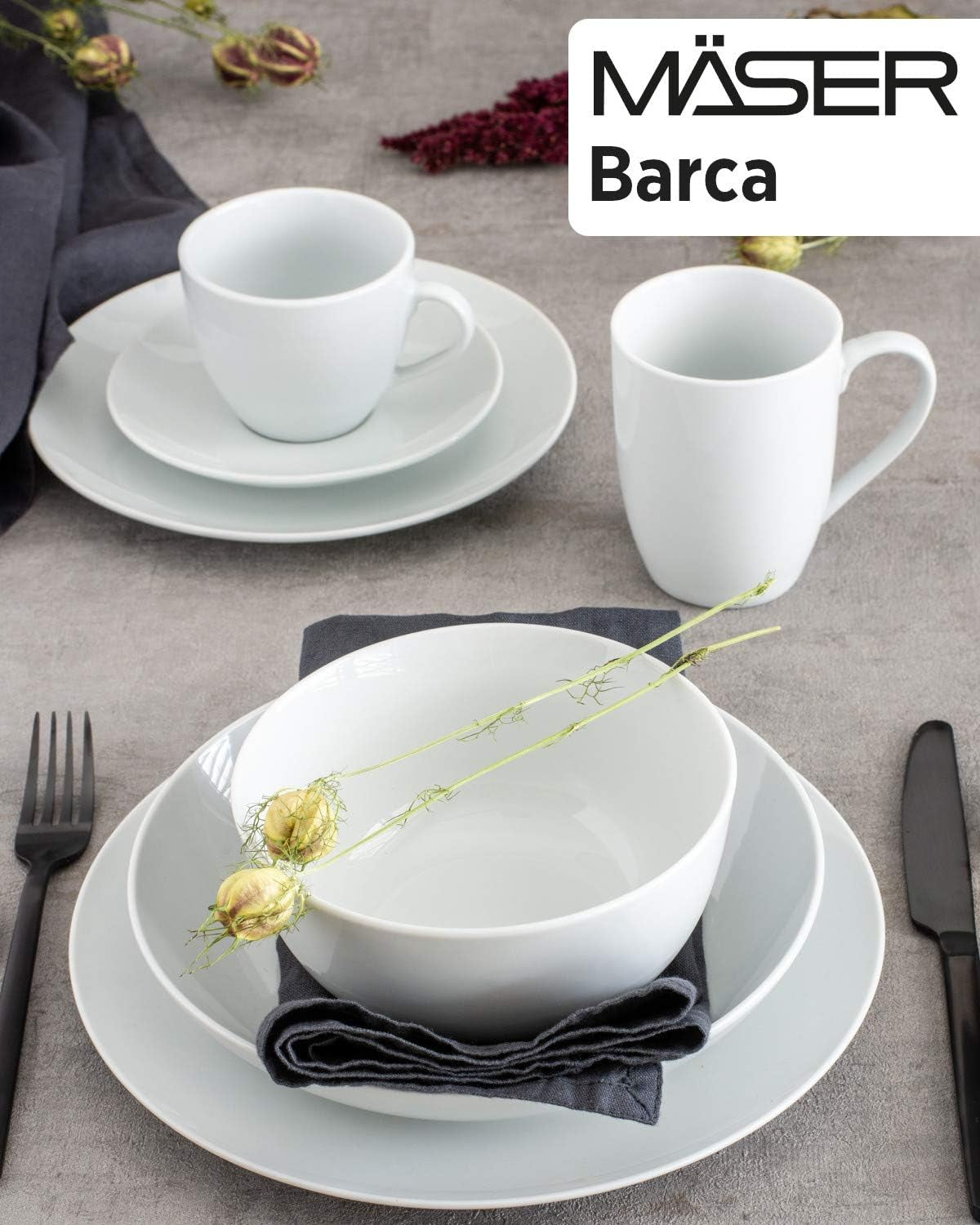 Mäser Barca servicesæt til 6 personer, sæt med 12, porcelæn, hvid