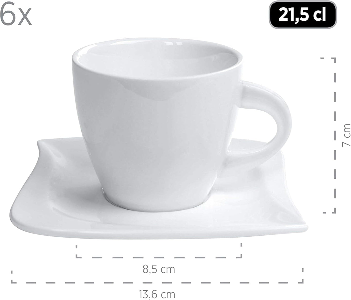 Verso af Mäser, La Musica-serien, 18-delt kaffesæt, porcelænsservice til 6 personer, 921172, hvid