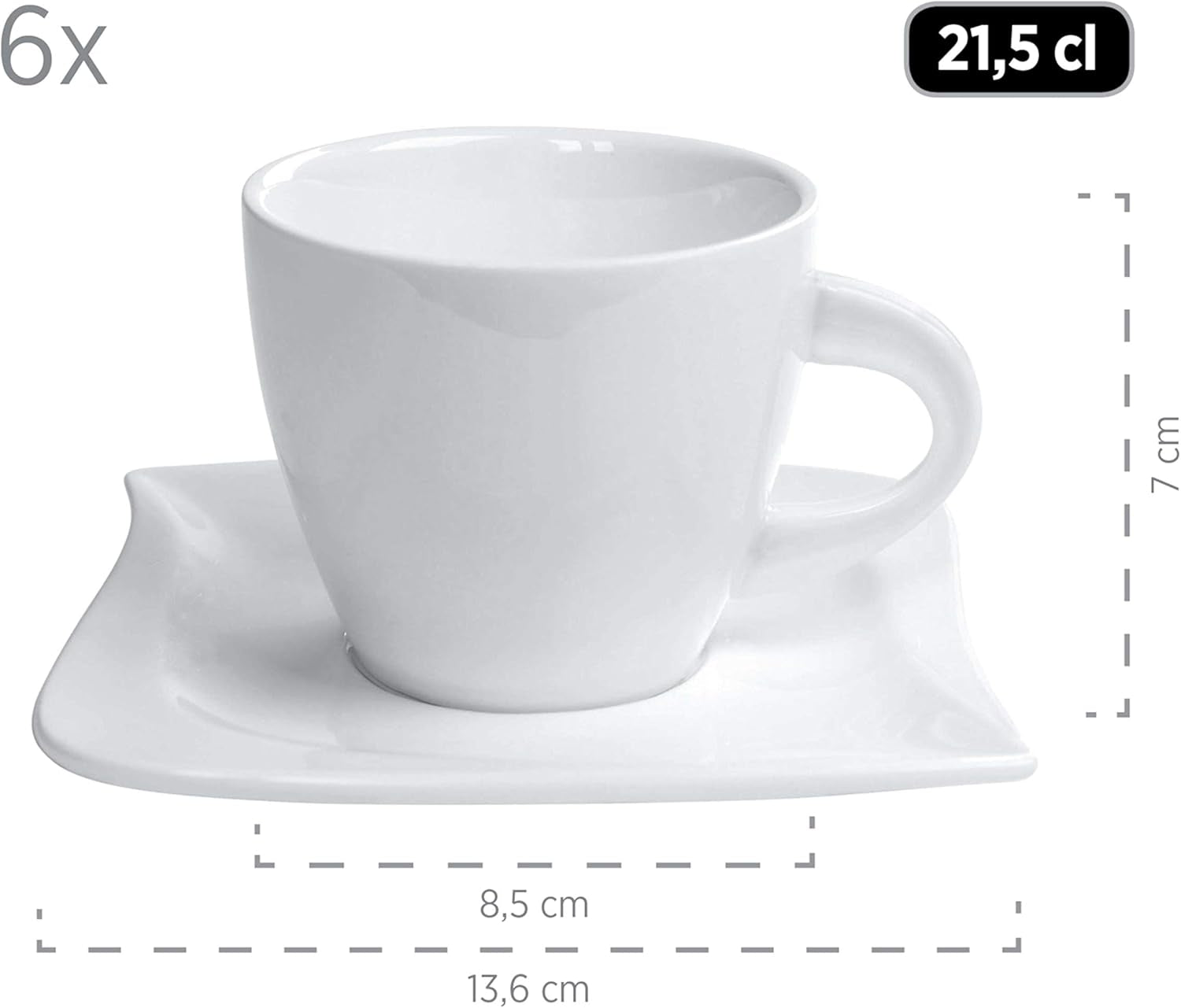 Verso af Mäser, La Musica-serien, 18-delt kaffesæt, porcelænsservice til 6 personer, 921172, hvid