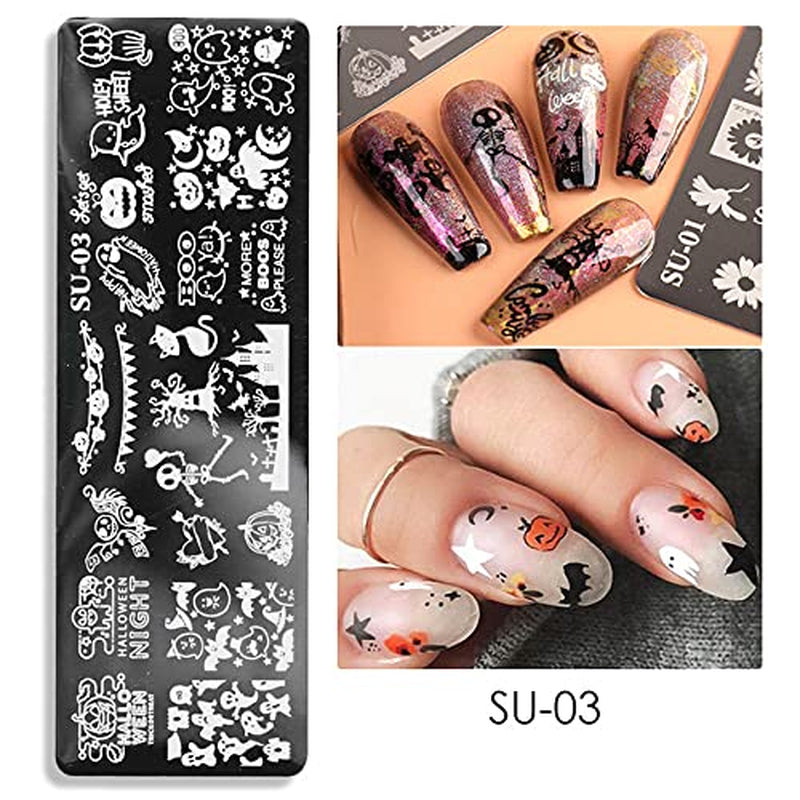 JMEOWIO Nail Stamping Stencils Halloween 6 Stück Nagelstempel Stencils Nail Art Dekoration Nageldesign Tilbehør Böse Gruselige Kürbis-Geisterhexe