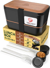 Umami Madpakke til voksne, Lækagesikker stabelbar Bento-kasse med 4 bestik og rum, Voksen Madkasse, To-Go-salatbeholder, Picnic-/kontormadkasse, koksgrå, 1500 ml