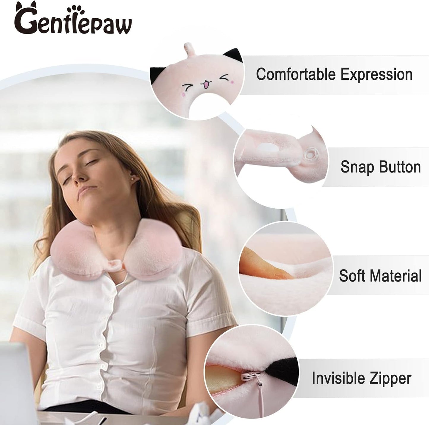 Nakkepude Børne Nakkepude til Fly Bil Tog Rejser Voksen Memory Foam Rejsepude Sødt dyremønster U-form Pude Aftageligt betræk (Pink2) Cervikale ortopædiske puder Naty Shop