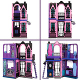 Monster High Buh-tique Hotel Dukkehus, sammenfoldeligt legesæt med skræmmende overraskelser i hvert værelse og 13+ legesæt, inklusive møbler og tilbehør, JBF16